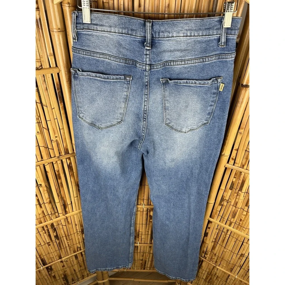 Vibrant MIU Jeans Women Size 11 Distressed High Waist Blue Straight Leg‎ 29x32 - Picture 10 of 16